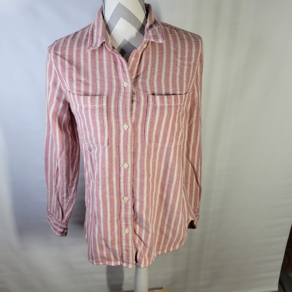 Womans Madewell Flannel 100% Cotton Button Front LS Shirt Size Small Stripe - Picture 2 of 11